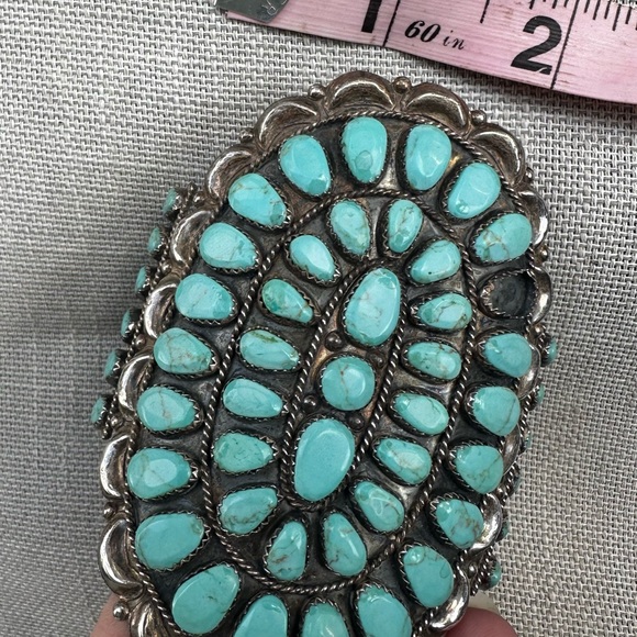 Danny L. Wauneka Navajo Petit Point Turquoise Sterling Bracelet. Signed DLW. - Picture 7 of 8